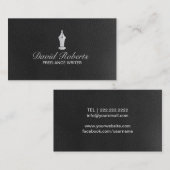 Carte De Visite Cuir argenté de noir de graine de stylo d'écrivain (Devant / Derrière)