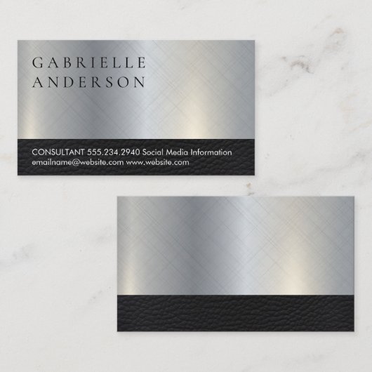 Carte De Visite Cuir | Arrière - plan de texture métallique | Exéc (Devant / Derrière)