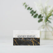 Carte De Visite Cuir blanc | Black Marble Gold Texture (Debout devant)