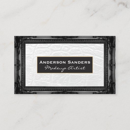 Carte De Visite Cuir blanc | Bordure noire antique (Devant)