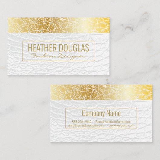 Carte De Visite Cuir blanc | Motif de texture or (Devant / Derrière)