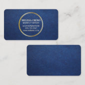 Carte De Visite Cuir bleu | Bague métallique or (Devant / Derrière)