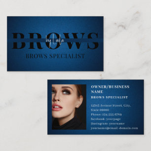 Carte De Visite Cuir bleu Brosses Typographie Eyebrow Salon Photo