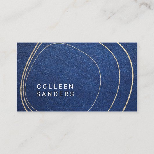 Carte De Visite Cuir bleu | Lignes d'or artistique (Devant)