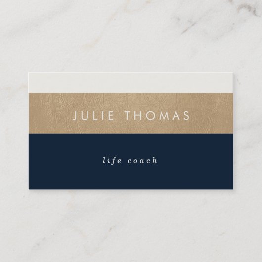 Carte De Visite cuir bleu marine et faux or (Devant)