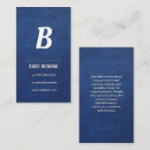 Carte De Visite Cuir bleu | Monogramme (Devant / Derrière)