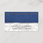 Carte De Visite Cuir bleu pointu | Découpe métallique Marbre blanc (Dos)