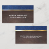 Carte De Visite Cuir bleu Texture Brown Or Métallure (Devant / Derrière)