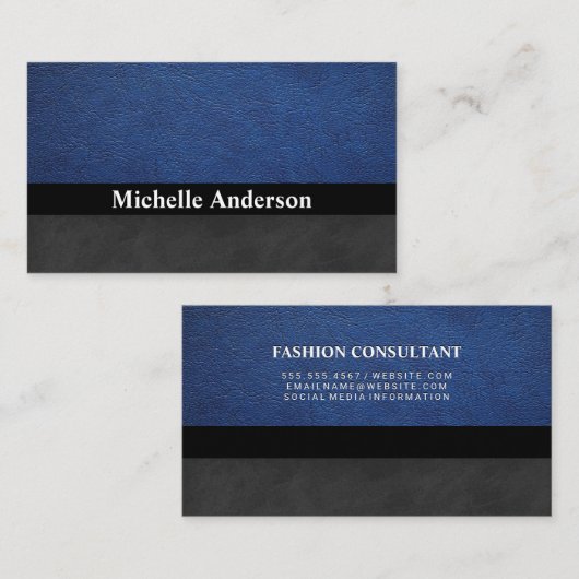 Carte De Visite Cuir bleu | Texture noire (Devant / Derrière)