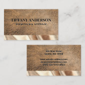 Carte De Visite Cuir Brown | Découpe en tissu or (Devant / Derrière)