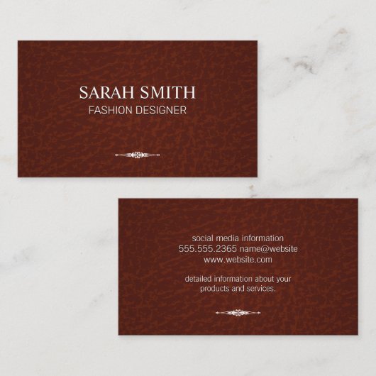 Carte De Visite Cuir Brown | Élément élégant (Devant / Derrière)