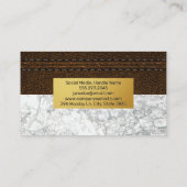 Carte De Visite Cuir Brown pointu | Métal or | MARBRE BLANC (Dos)