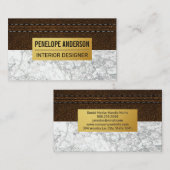 Carte De Visite Cuir Brown pointu | Métal or | MARBRE BLANC (Devant / Derrière)