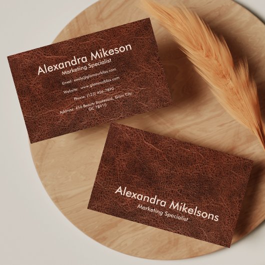 Carte De Visite Cuir Brun Classique Professionnel