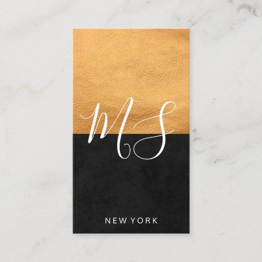 Carte De Visite Cuir Chic Faux et noir élégant (Devant)