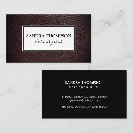 Carte De Visite Cuir Faux Classique / Cadre Blanc (Devant / Derrière)