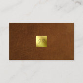 Carte De Visite cuir marron luxe marque feuille or (Devant)