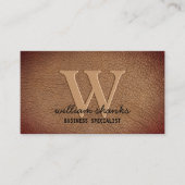 Carte De Visite Cuir marron rustique monogramme or écriture stylée (Devant)
