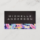 Carte De Visite Cuir | Motif en plumes colorées (Devant)
