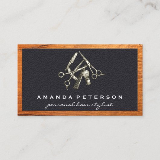 Carte De Visite Cuir noir | Barber Shop | Encadrez-le (Devant)