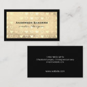 Carte De Visite Cuir Noir Chic / Coeurs Luxuriants (Devant / Derrière)