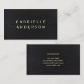 Carte De Visite Cuir noir élégant professionnel avec texte gras (Devant / Derrière)