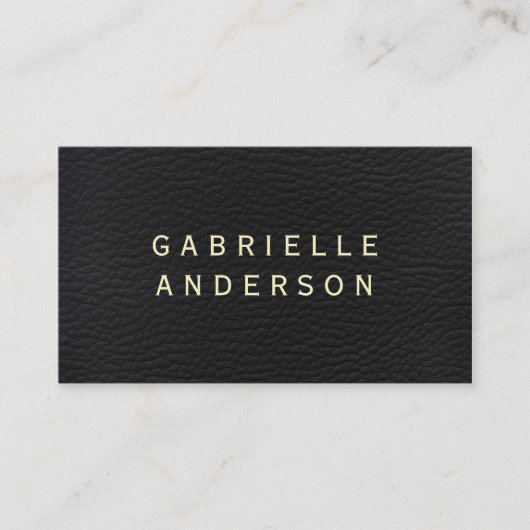 Carte De Visite Cuir noir élégant professionnel avec texte gras (Devant)