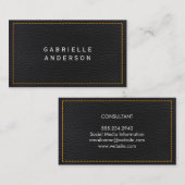 Carte De Visite Cuir noir élégant professionnel | Jaunes (Devant / Derrière)