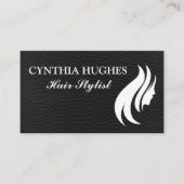 Carte De Visite Cuir noir | Logo des cheveux (Devant)