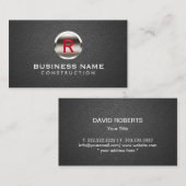 Carte De Visite Cuir noir moderne de monogramme de construction (Devant / Derrière)