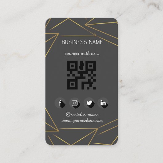 Carte De Visite Cuir noir-or médias sociaux QR Code (Devant)