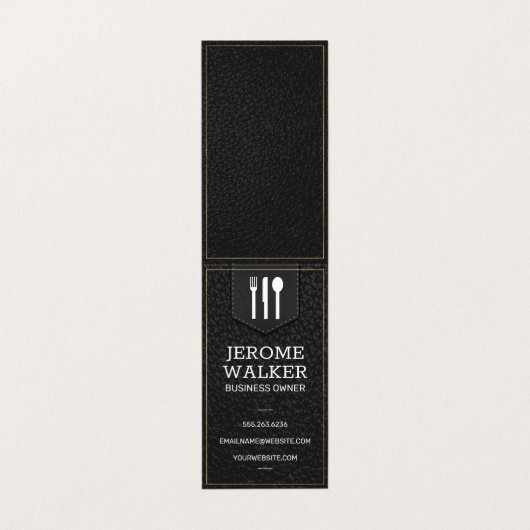 Carte De Visite Cuir noir | Sangle pointillé (Extérieur déplié)