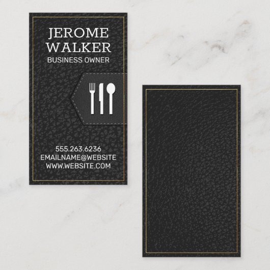 Carte De Visite Cuir noir | Sangle pointillé (Devant / Derrière)