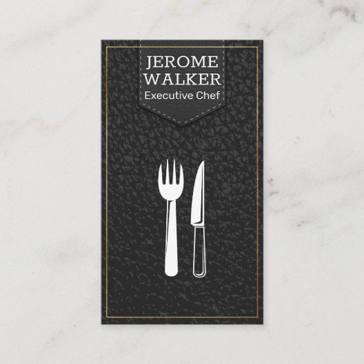 Carte De Visite Cuir noir | Sangle pointillé (Devant)