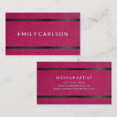 Carte De Visite Cuir rose | Barre d'accentuation métallique (Devant / Derrière)