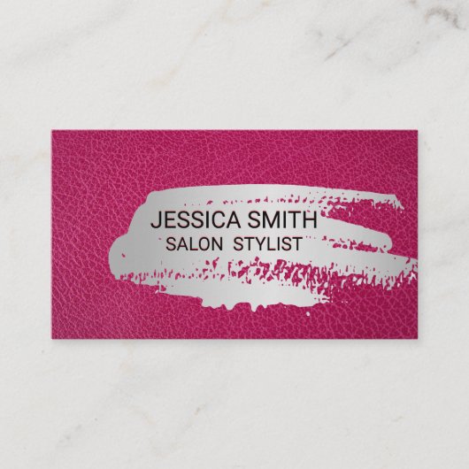 Carte De Visite Cuir rose chaud | Brossé métallique (Devant)