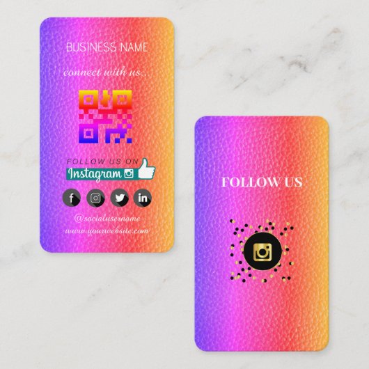 Carte De Visite cuir -Social Media QR Code (Devant / Derrière)