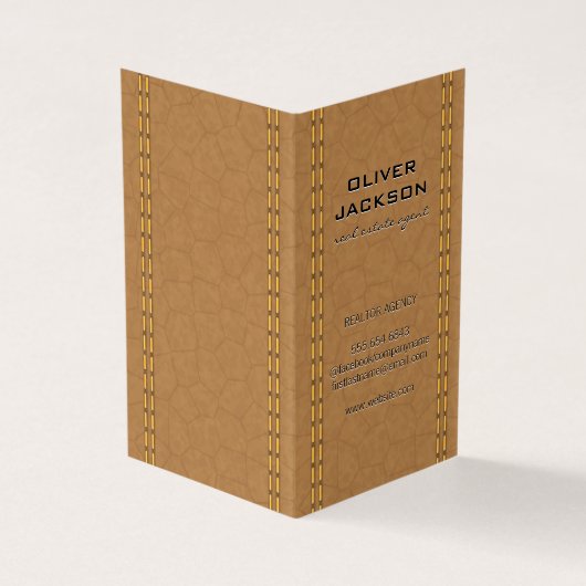 Carte De Visite Cuir Tan Double Trait (Extérieur)