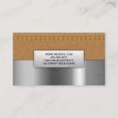Carte De Visite Cuir Tan Double Trait | Brossé métallique (Dos)