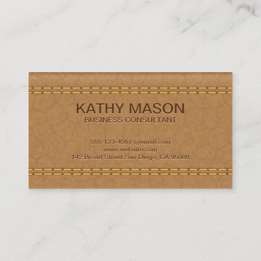 Carte De Visite Cuir Tan Double Trait | Monogramme Emboss (Dos)