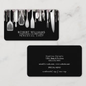 Carte De Visite Cuisine à base de chef blanc argenté Outils Partie (Devant / Derrière)