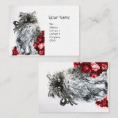 Carte De Visite CUISINE AVEC ROSES, Papier Linge Blanc Rouge Noir (Devant / Derrière)