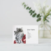 Carte De Visite CUISINE AVEC ROSES, Papier Linge Blanc Rouge Noir (Debout devant)