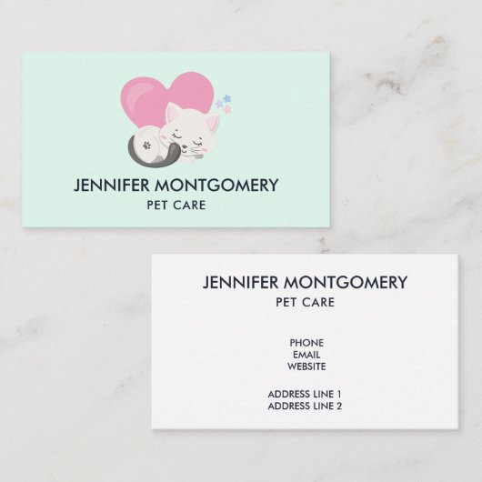 Carte De Visite Cuisine Blanc Kitty Chat Dormir (Devant / Derrière)