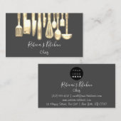 Carte De Visite Cuisine Logo Chef Restaurant Couteaux d'or Gris (Devant / Derrière)