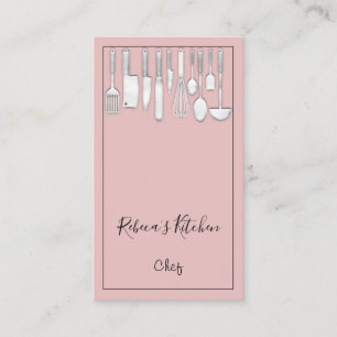 Carte De Visite Cuisine Logo Chef Restaurant Cuisine Couteaux Rose