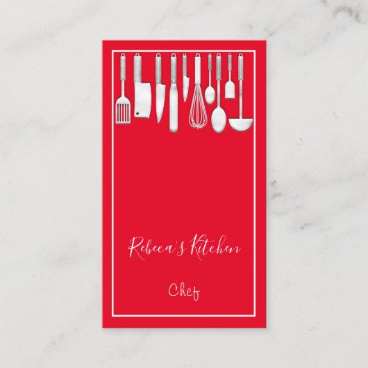 Carte De Visite Cuisine Logo Chef Restaurant Cuisine Knifes Rouge (Devant)