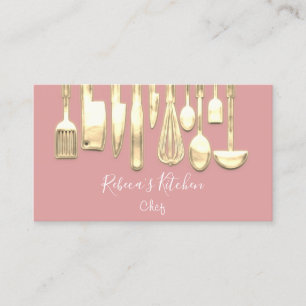 Carte De Visite Cuisine Logo Chef Restaurant Style Knifes Rose