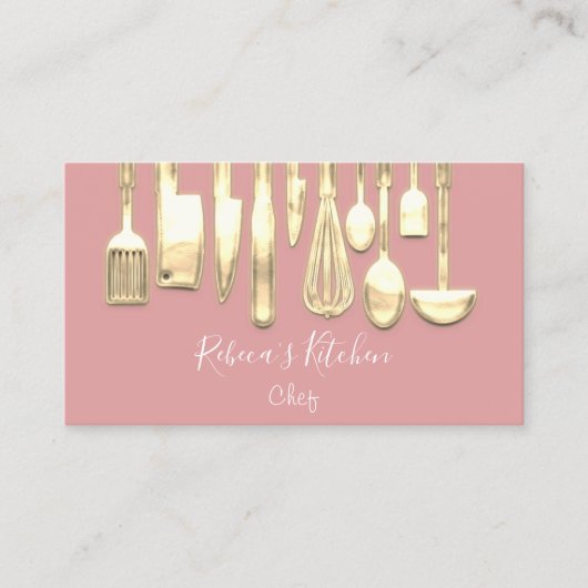 Carte De Visite Cuisine Logo Chef Restaurant Style Knifes Rose (Devant)