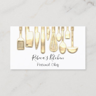 Carte De Visite Cuisine Logo Chef Restaurant Stylish Knifes Blanc